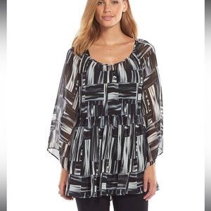 Ab Studio XL ruffled pleated black and gray geometric blouse